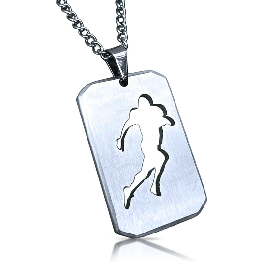 Football Cut Out Pendant With Chain Necklace - Stainless Steel