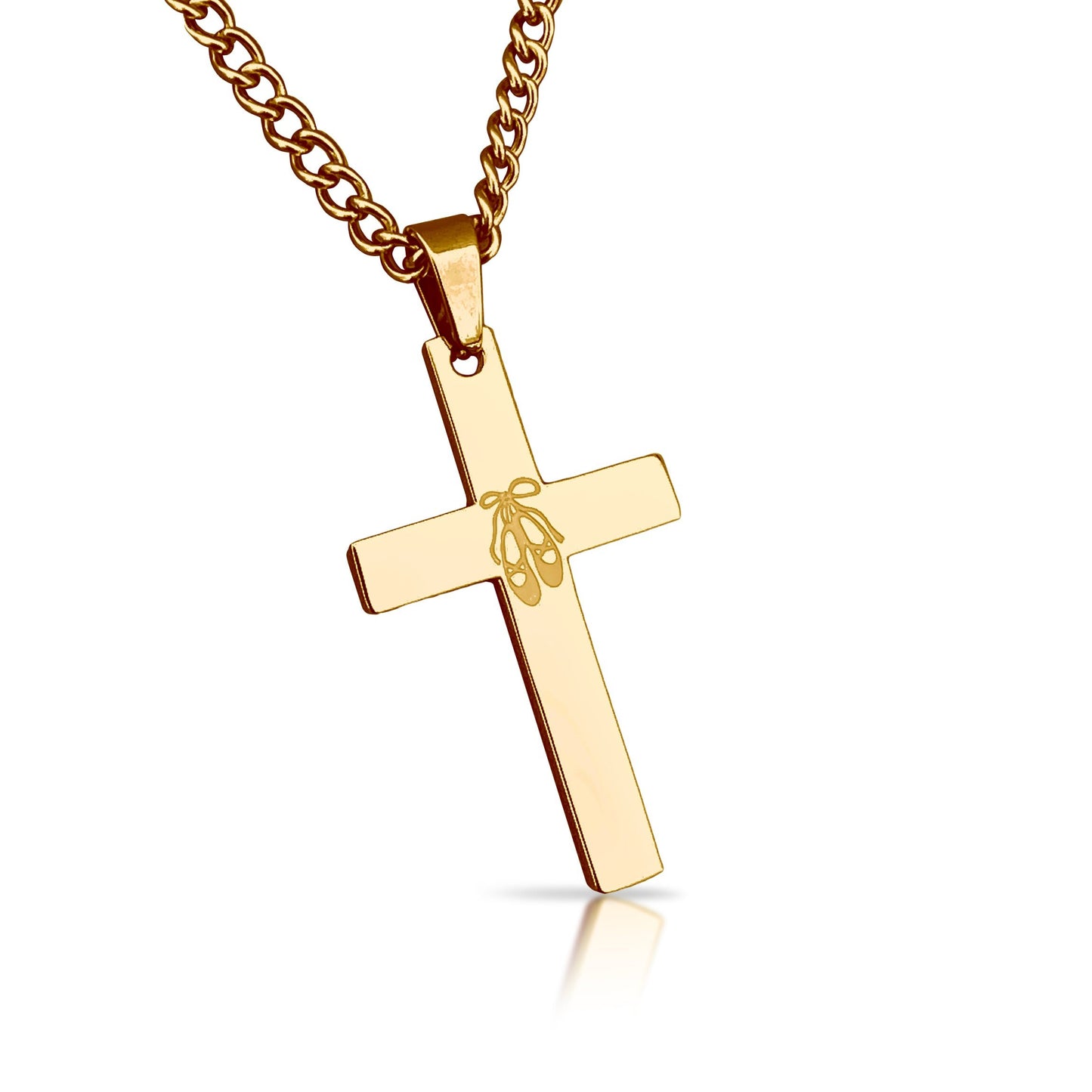 Dance Cross Pendant With Chain Necklace - 14K Gold Plated Stainless Steel