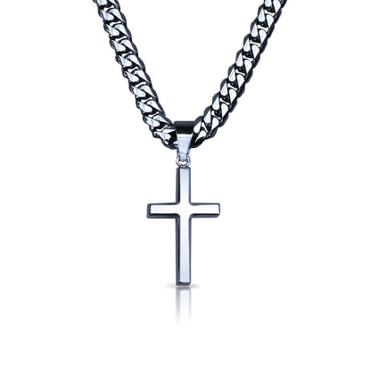 Pro Cross Pendant With 6mm Cuban Link Chain Necklace - Stainless Steel