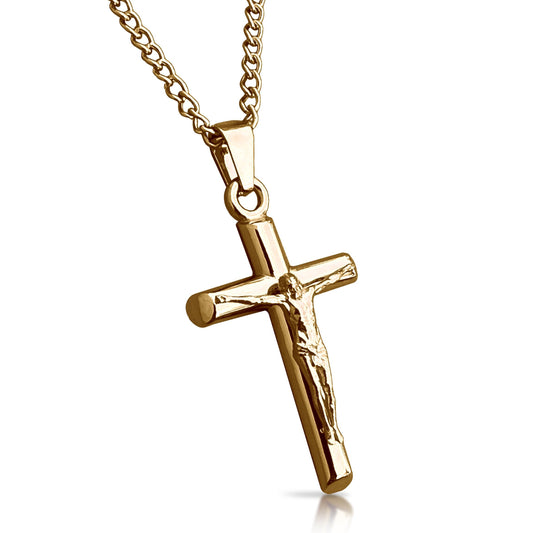 Crucifix Pendant With Chain Necklace - 14K Gold Plated Stainless Steel