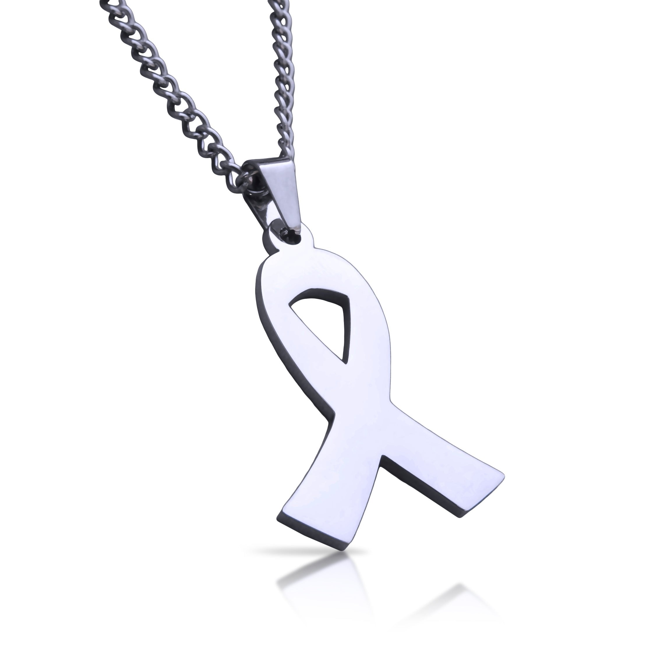 Cancer Ribbon Pendant Necklace - Stainless Steel