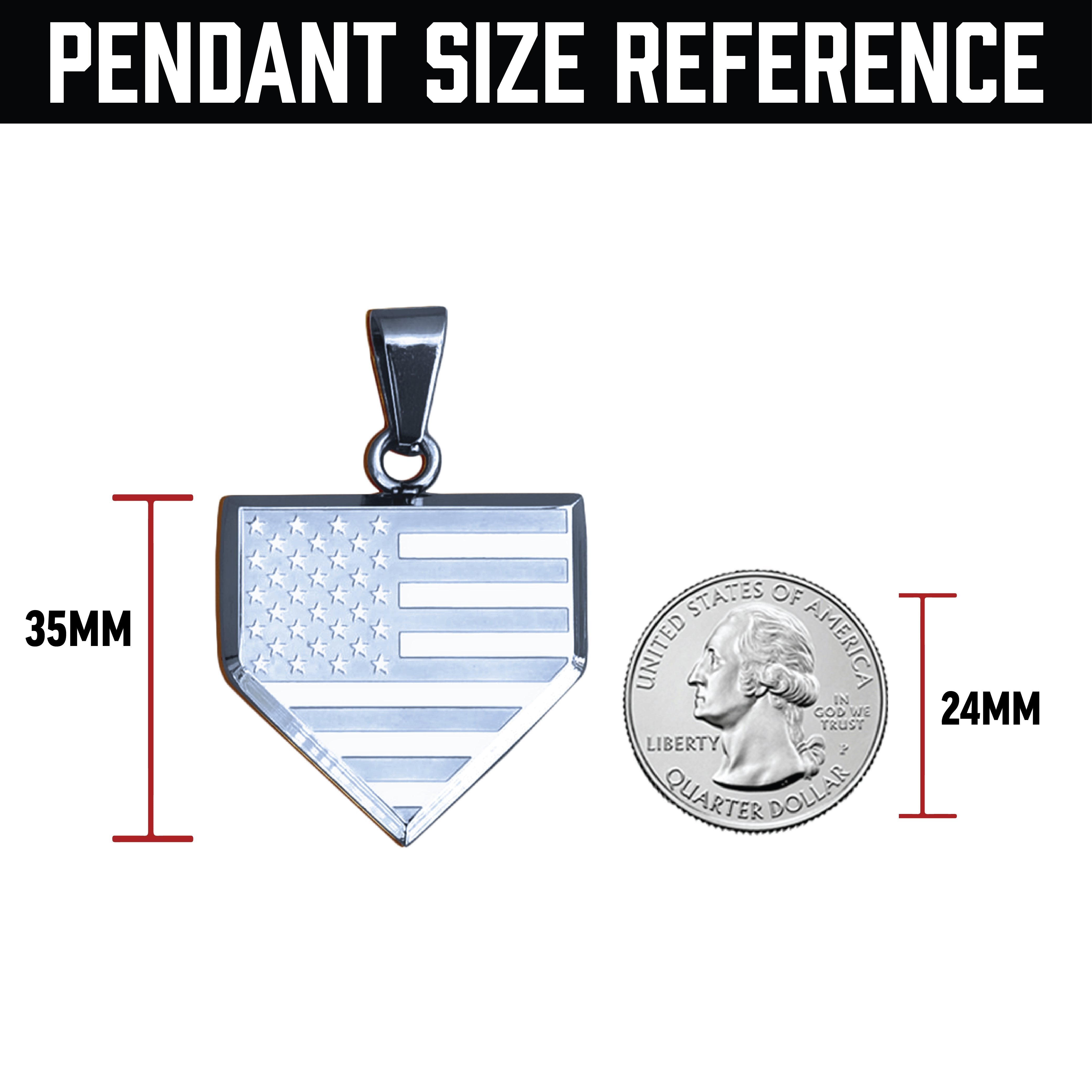 Pro USA Flag Home Plate Pendant Necklace - Stainless Steel