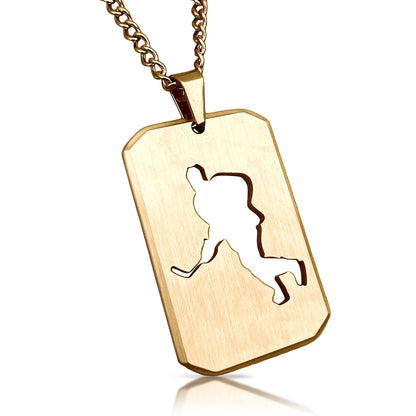 Hockey Cut Out Pendant With Chain Necklace - 14K Gold Plated Stainless Steel