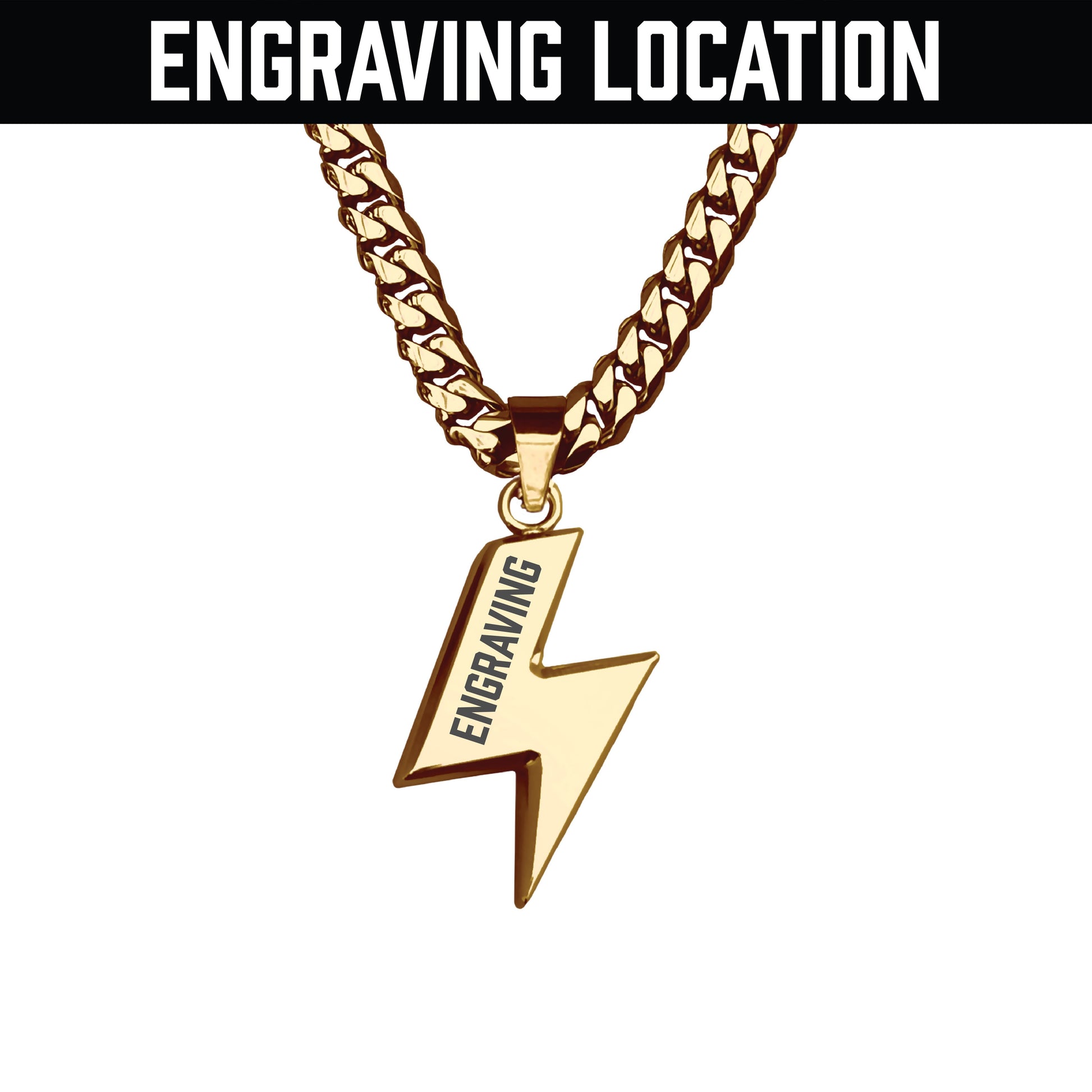 Pro Lightning Bolt Pendant With 6mm Cuban Link Chain Necklace - 14K Gold Plated Stainless Steel