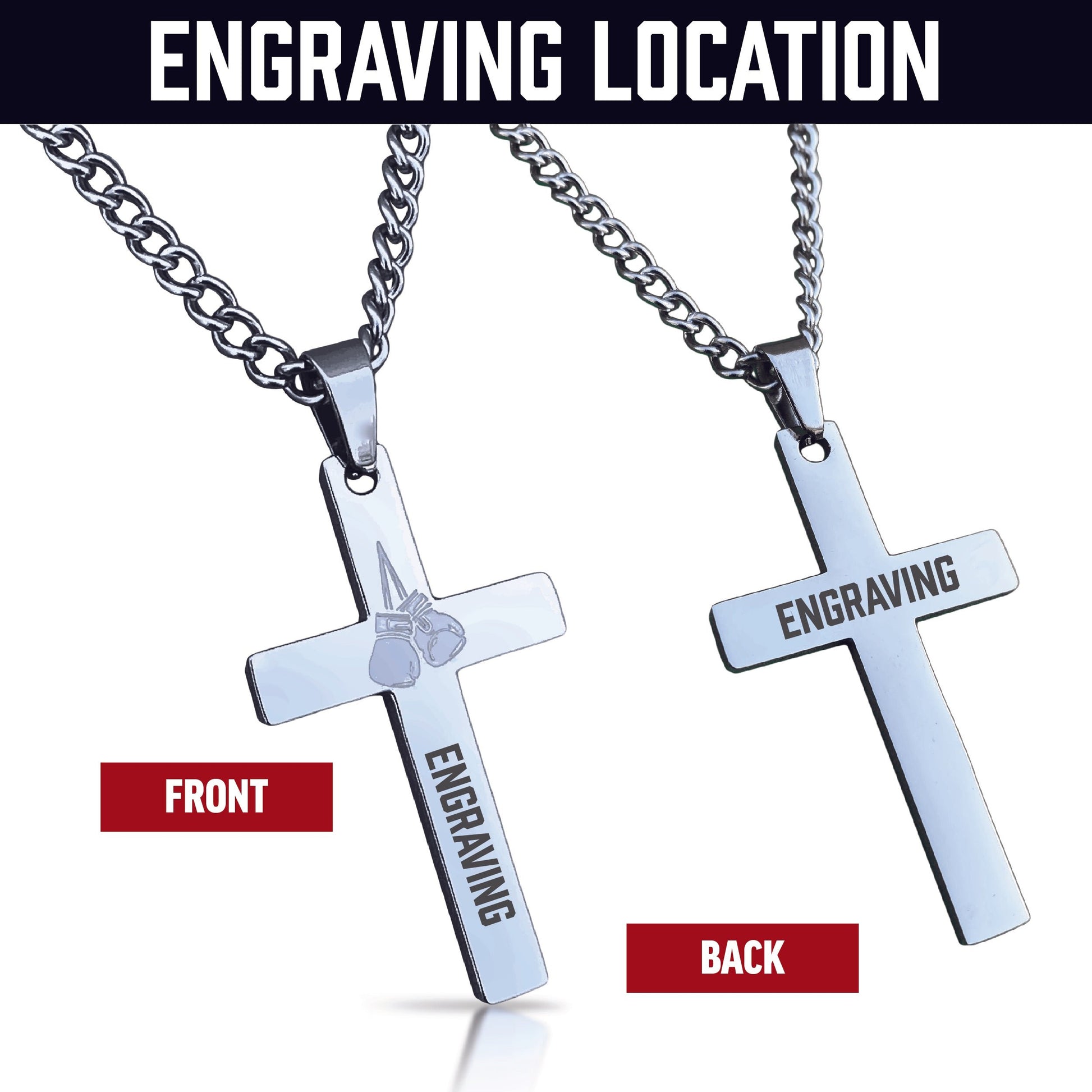 Boxing Cross Pendant With Chain Necklace - Stainless Steel