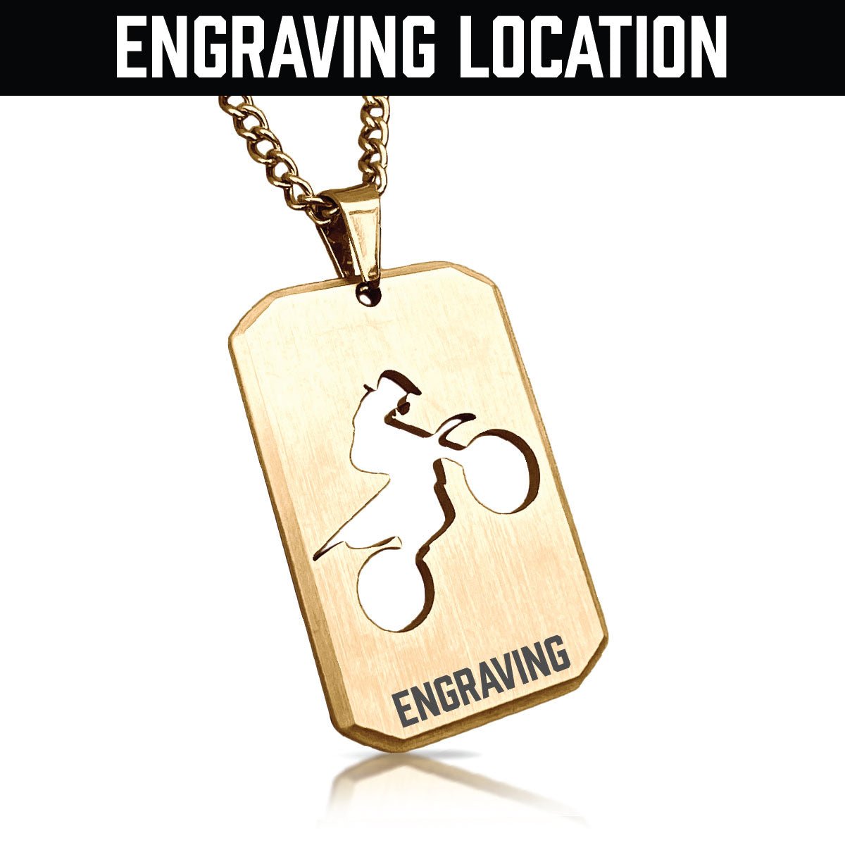 Motocross Cut Out Pendant Necklace - 14K Gold Plated Stainless Steel