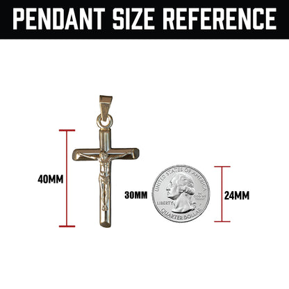 Pro Crucifix Pendant Pendant With 6mm Cuban Link Chain Necklace - 14K Gold Plated Stainless Steel