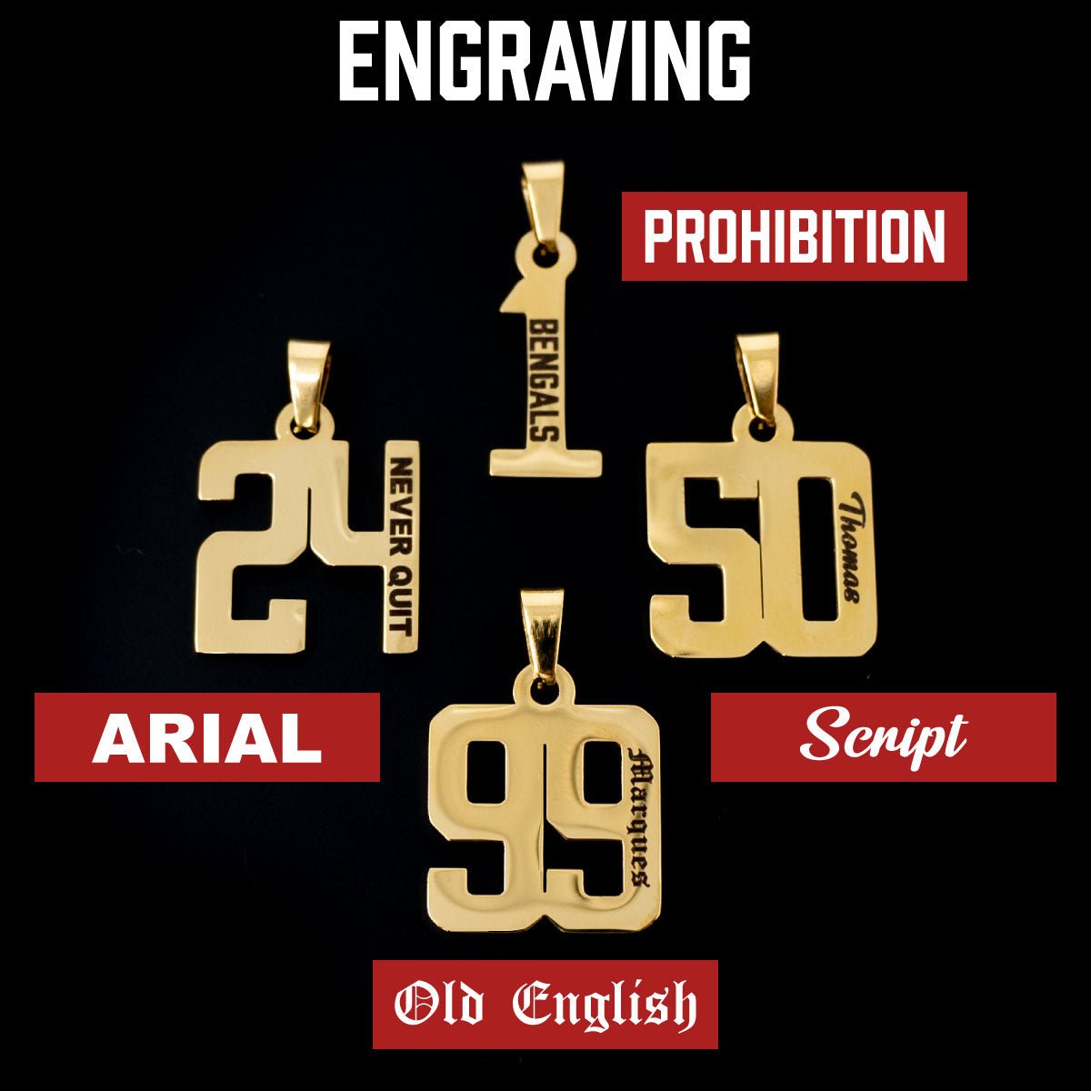 Custom Number Pendant Necklace - 14K Gold Plated Stainless Steel