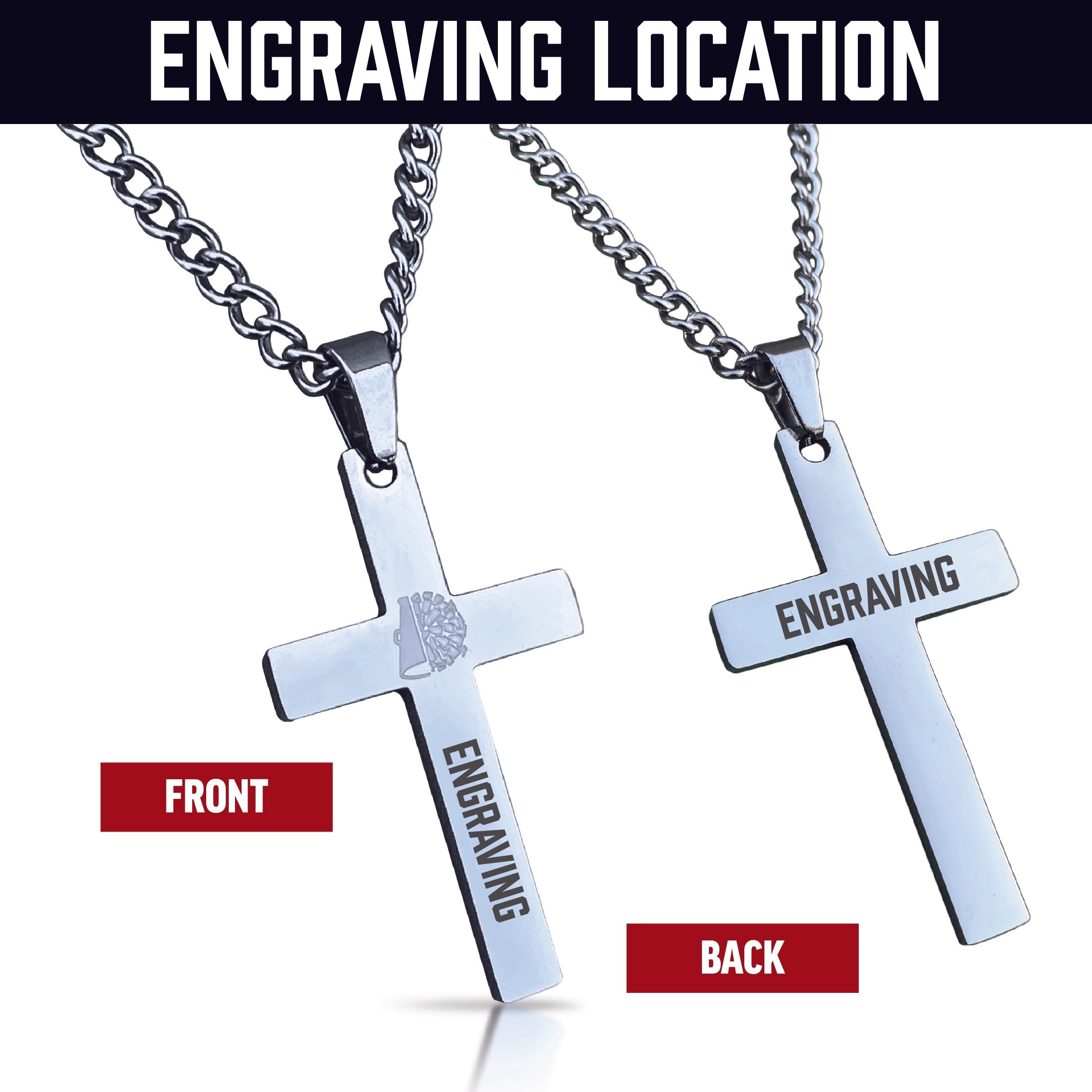 Cheerleading Cross Pendant Necklace - Stainless Steel