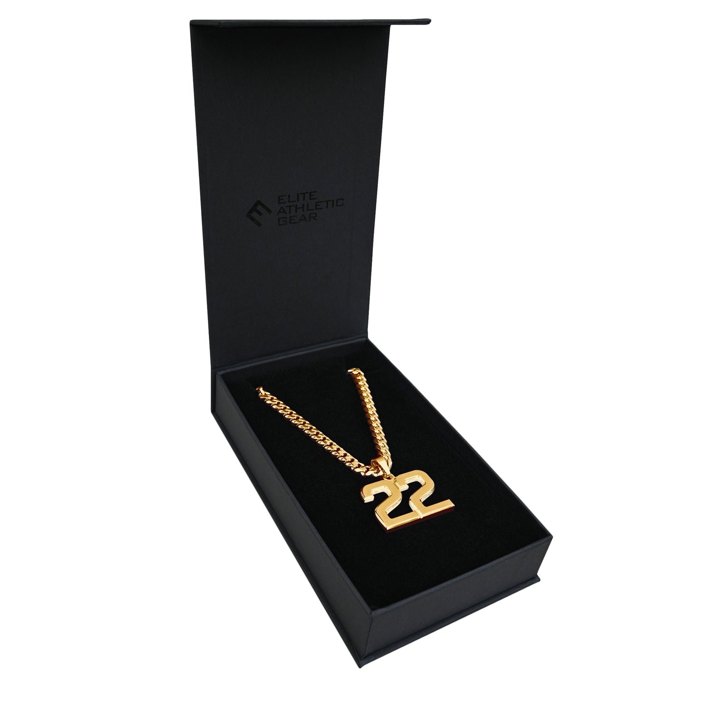 Pro Number Pendant With 6mm Cuban Link Chain Necklace - 14K Gold Plated Stainless Steel