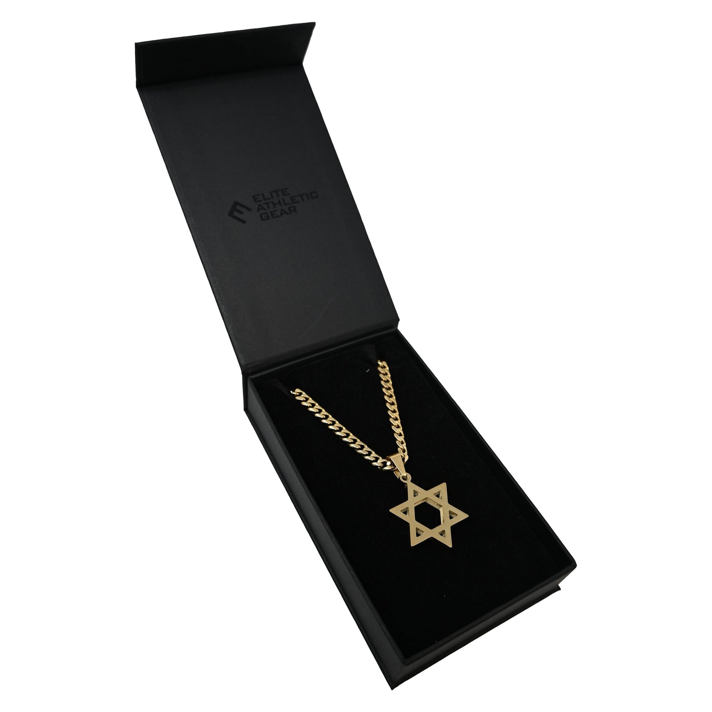 Pro Star of David Pendant With 6mm Cuban Link Chain Necklace - 14K Gold Plated Stainless Steel