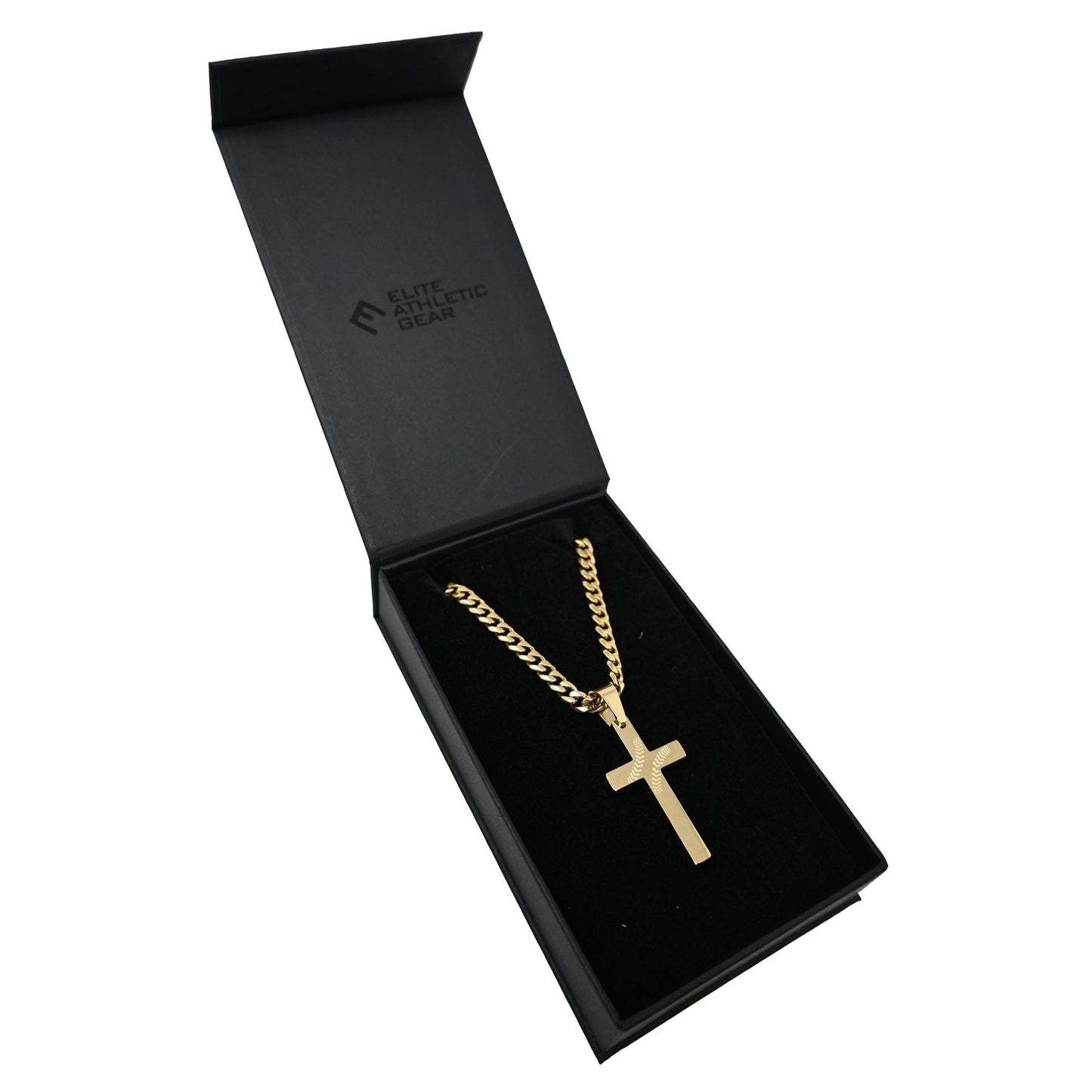 Pro Baseball Cross Pendant With 6mm Cuban Link Chain Necklace - 14K Gold Plated Stainless Steel