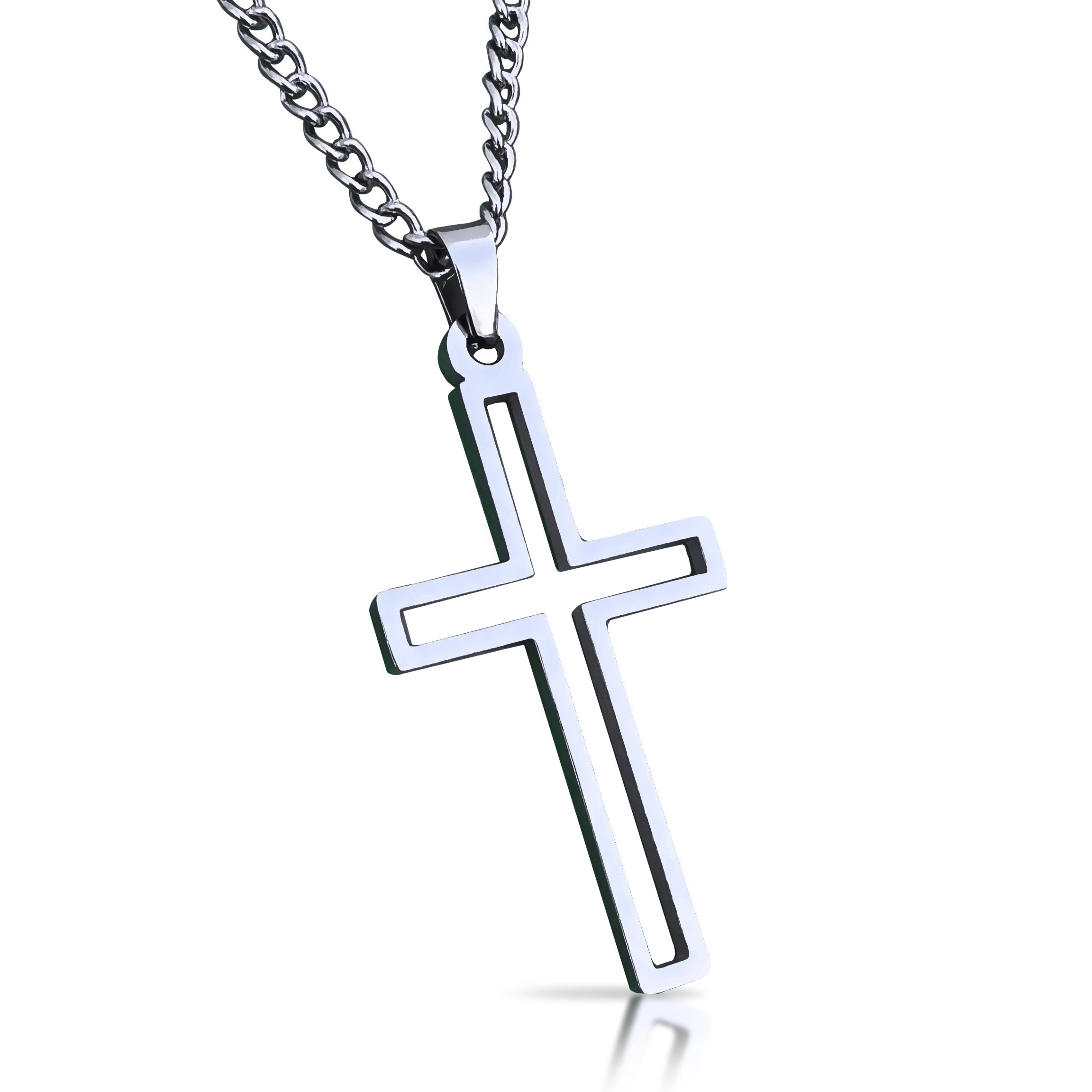 Varsity Cross Pendant Necklace - Stainless Steel