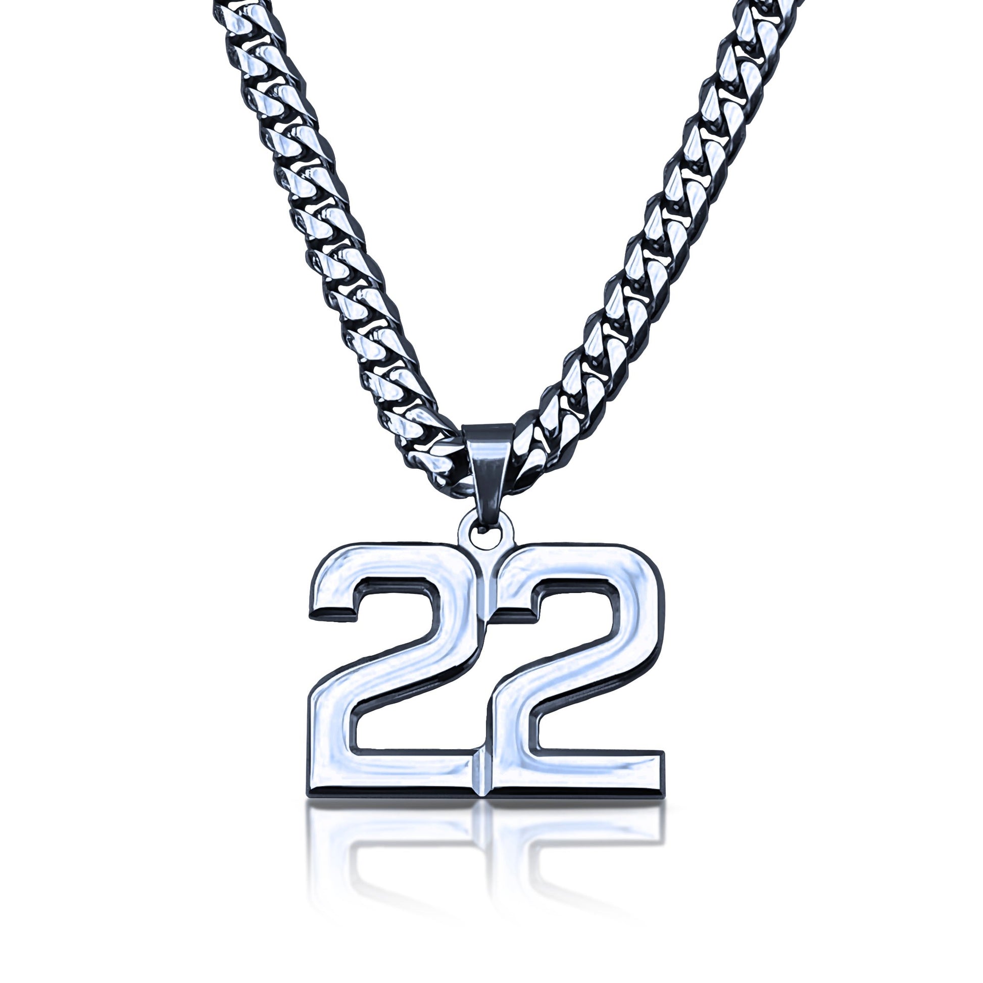 Pro Number Pendant With 6mm Cuban Link Chain Necklace - Stainless Steel