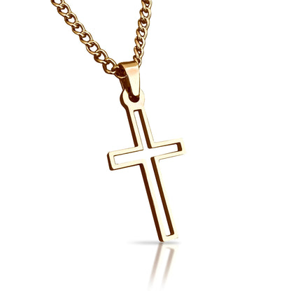 Varsity Cross Pendant With Chain Necklace - 14K Gold Plated Stainless Steel