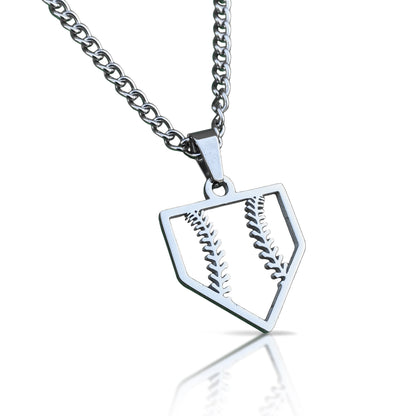 Home Plate Pendant With Chain Necklace - Stainless Steel