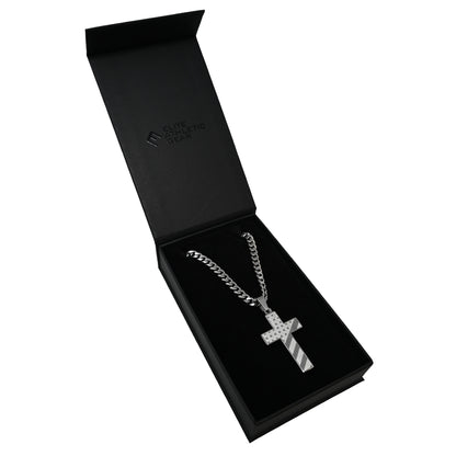 Pro USA Flag Cross Pendant With 6mm Cuban Link Chain Necklace - Stainless Steel