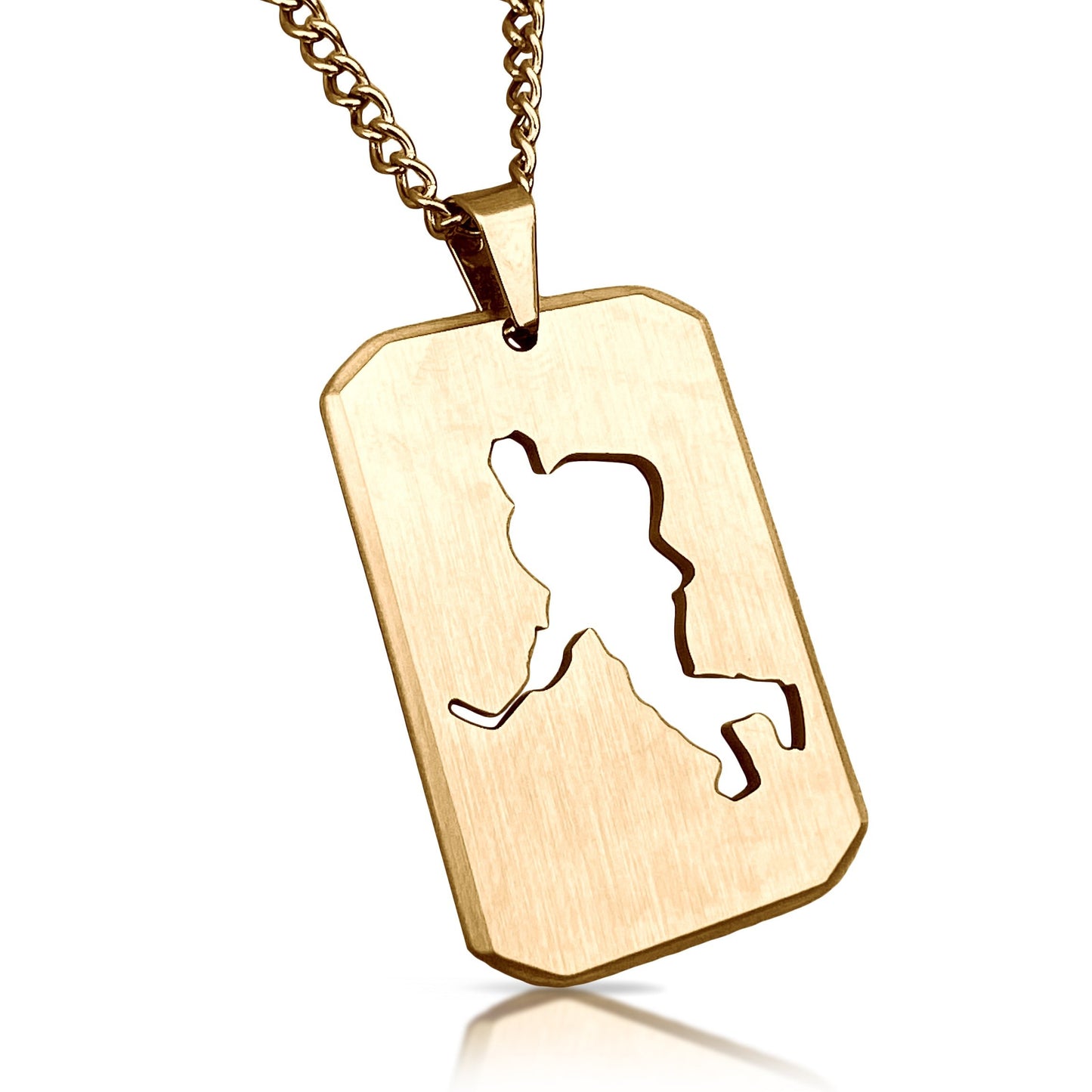 Hockey Cut Out Pendant With Chain Necklace - 14K Gold Plated Stainless Steel