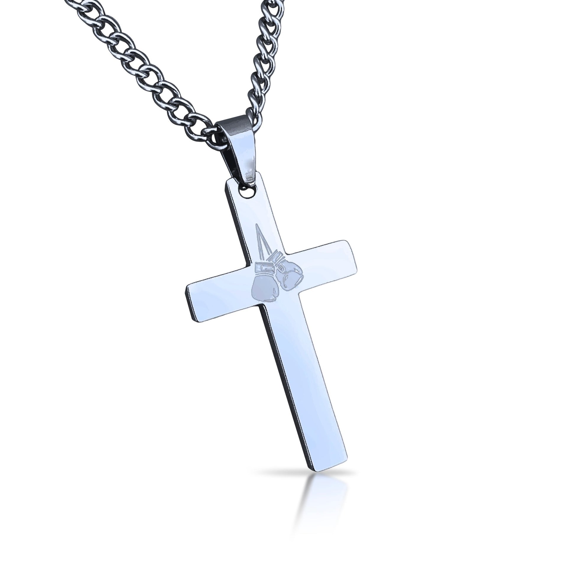 Boxing Cross Pendant With Chain Necklace - Stainless Steel