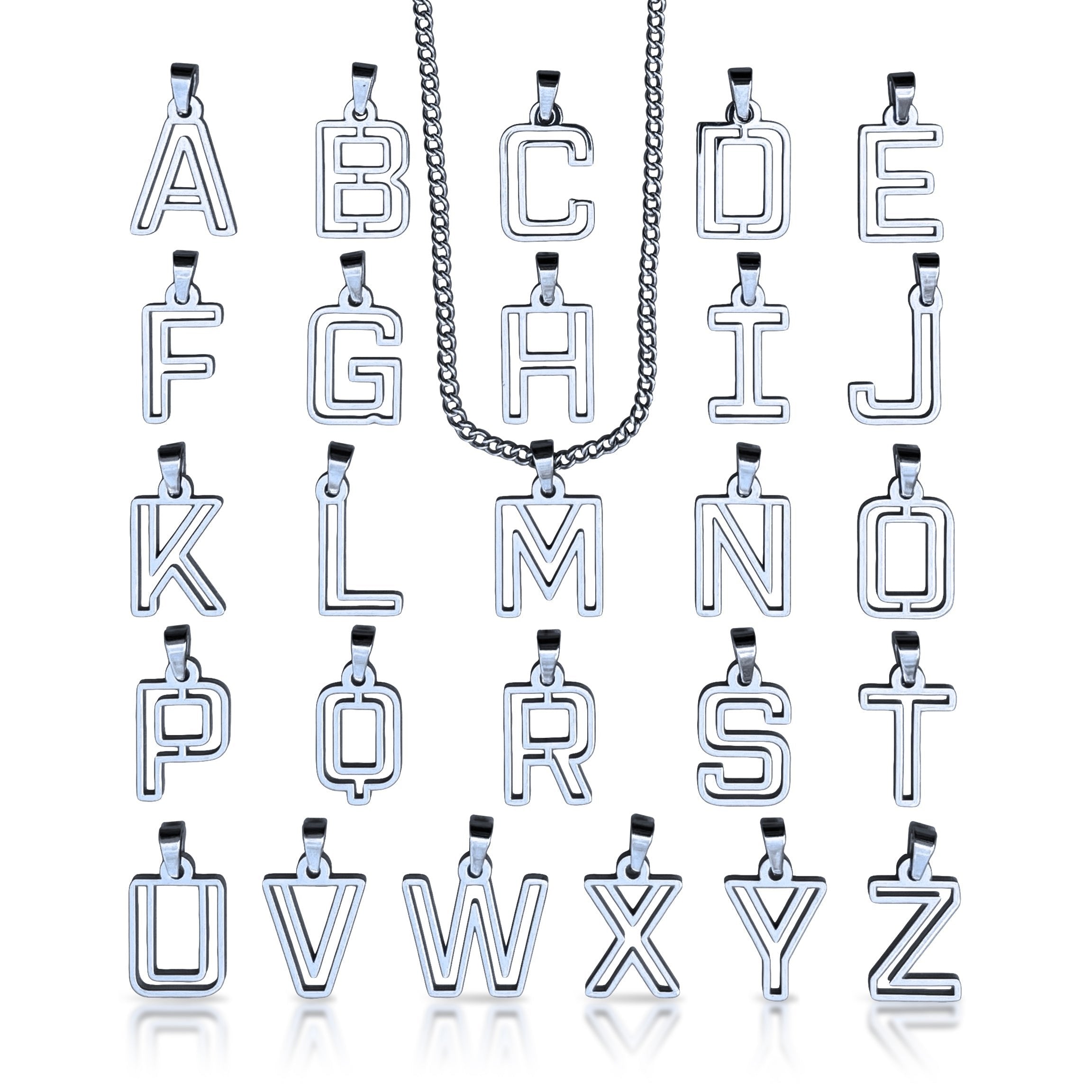 Varsity Letter Pendant Necklace - Stainless Steel