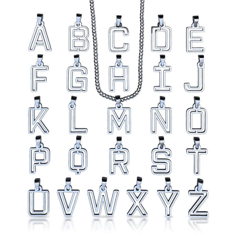 Varsity Letter Pendant Necklace - Stainless Steel