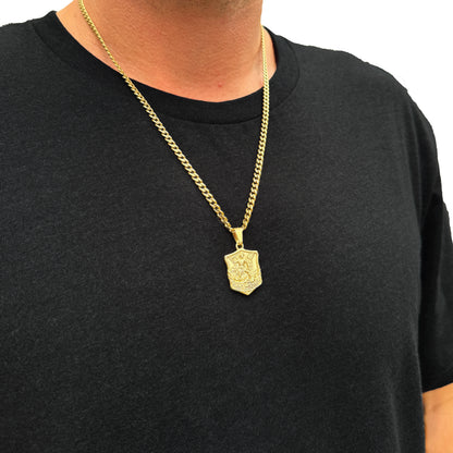 Pro Saint Michael Pendant Necklace - 14K Gold Plated Stainless Steel