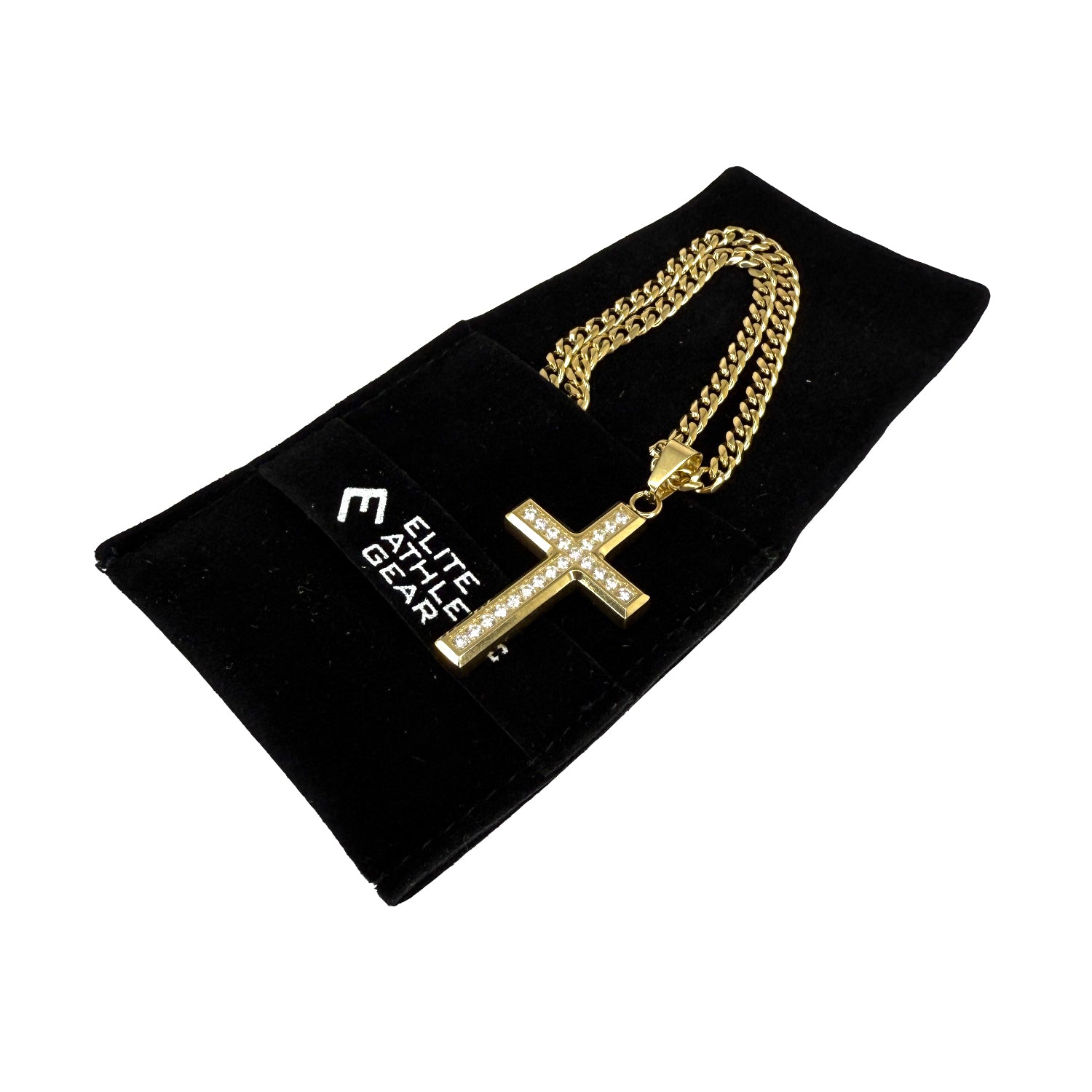 Pro Brilliance Cross Pendant Necklace - 14K Gold Plated Stainless Steel