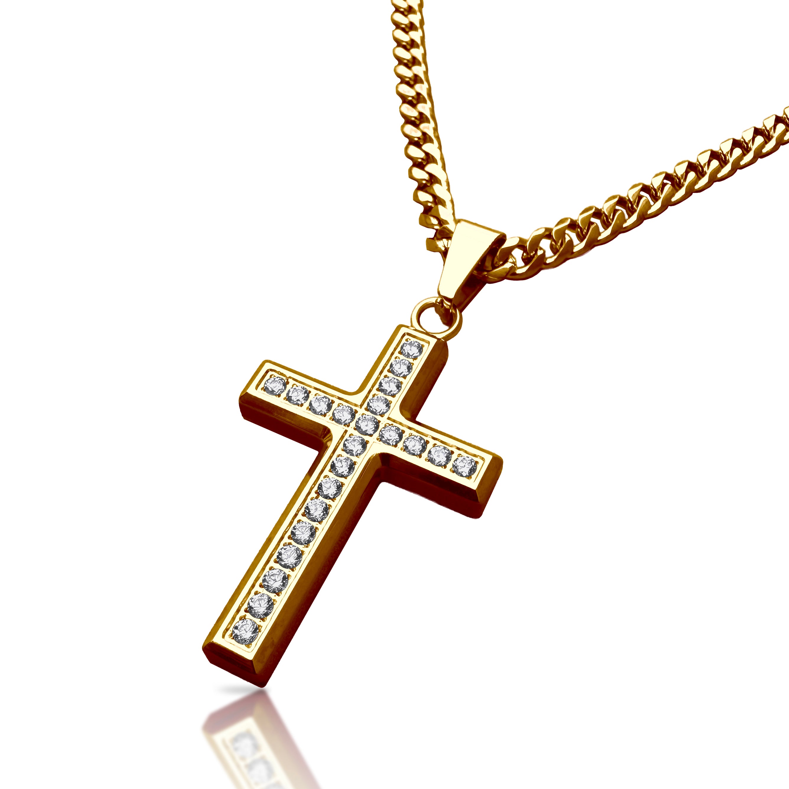 Pro Brilliance Cross Pendant Necklace - 14K Gold Plated Stainless Steel
