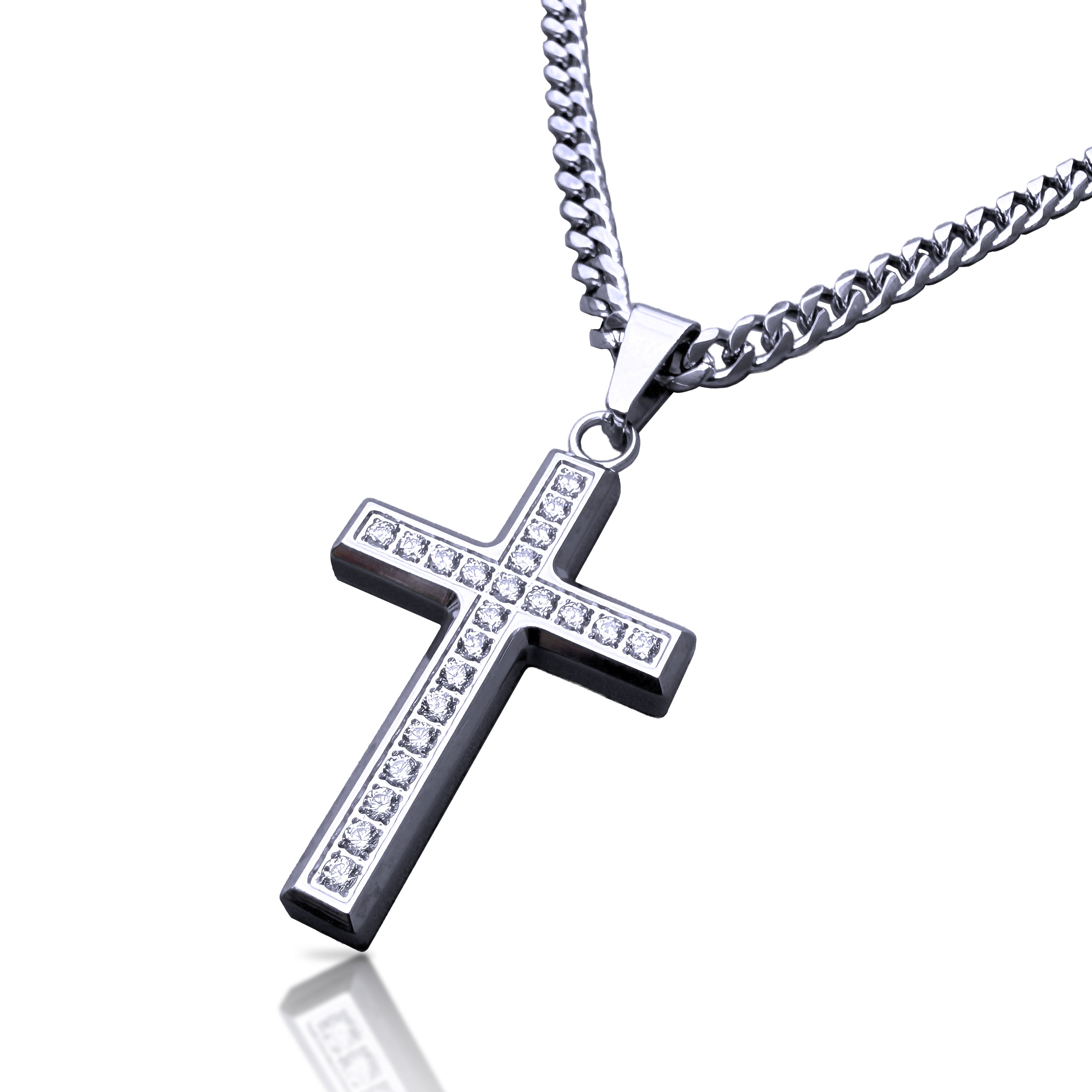 Pro Brilliance Cross Pendant Necklace - Stainless Steel