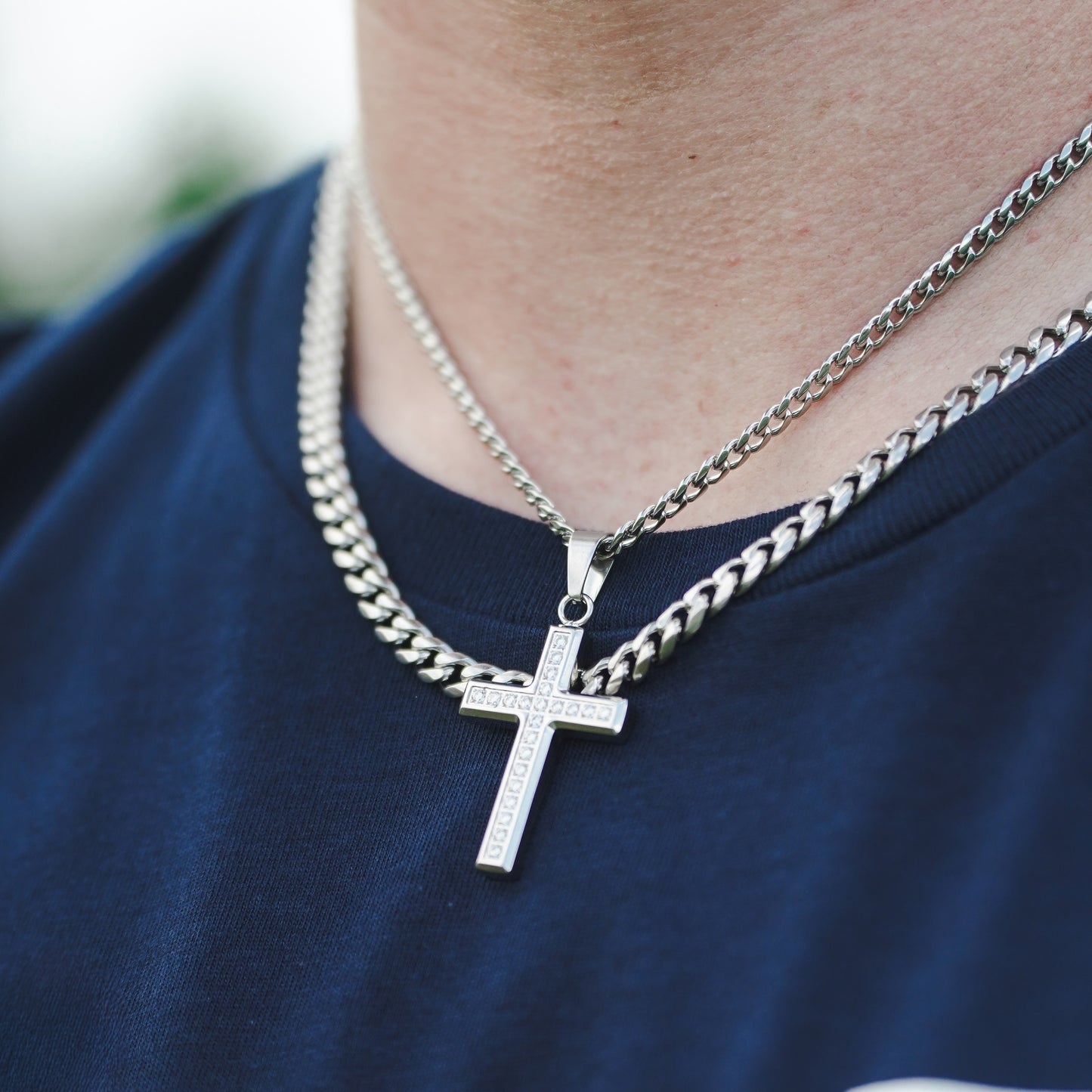 Pro Brilliance Cross Pendant Necklace - Stainless Steel