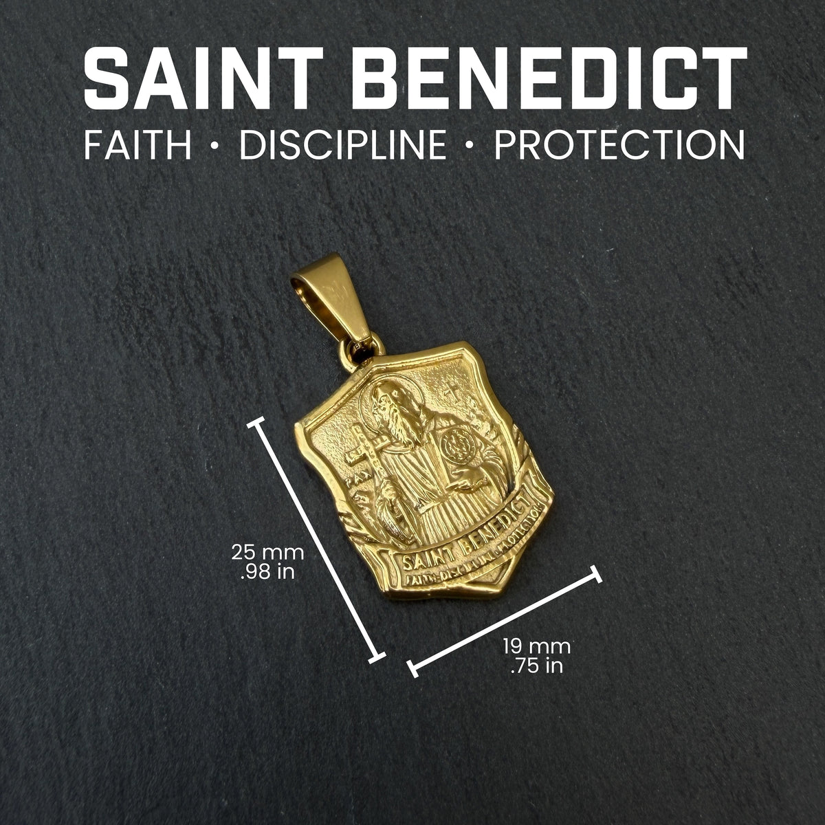 Pro Saint Benedict Pendant Necklace - 14K Gold Plated Stainless Steel