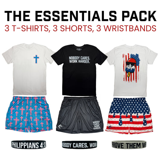 The Essentials Pack | 3 T-Shirts, 3 Shorts, 3 Wristbands