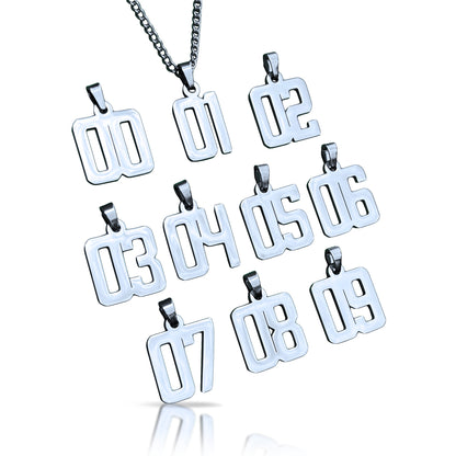 00-09 Number Pendants With Chain Necklace - Stainless Steel