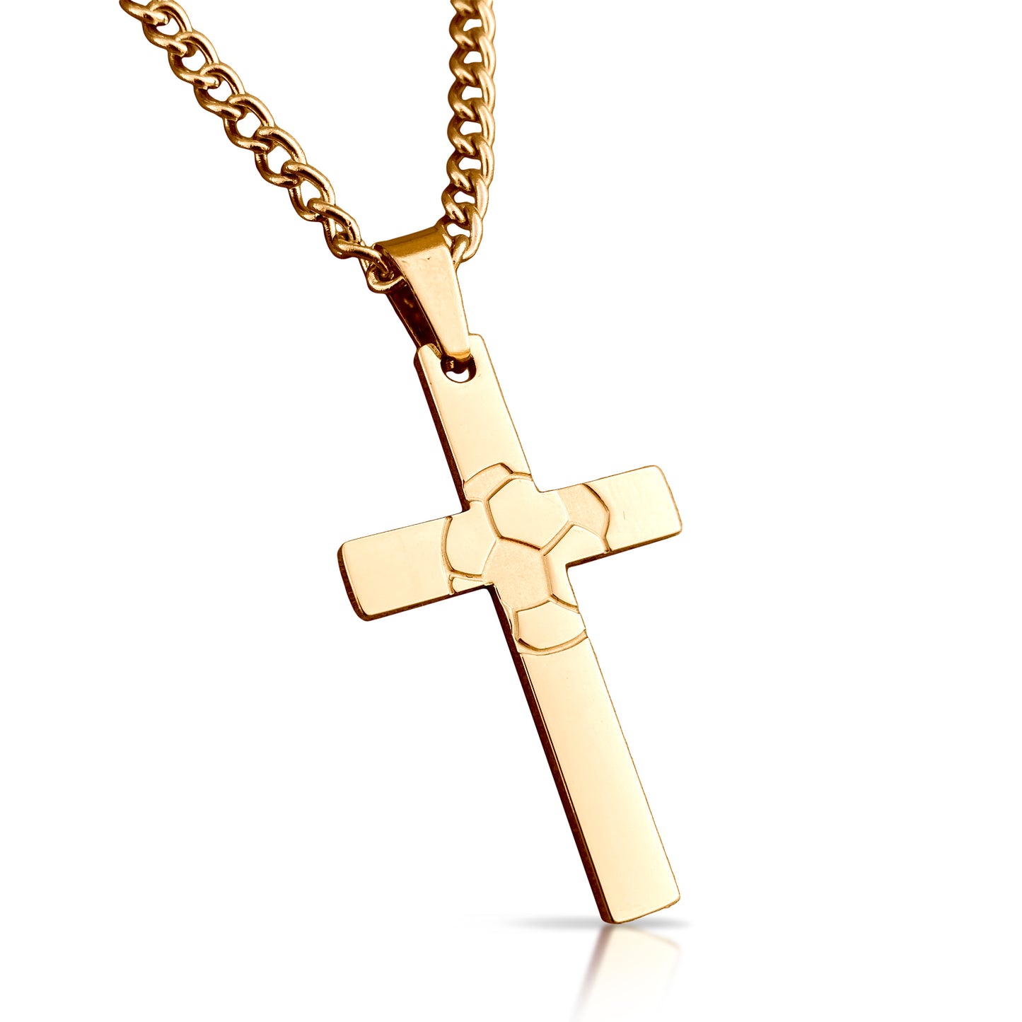 Soccer Cross Pendant With Chain Necklace - 14K Gold Plated Stainless Steel