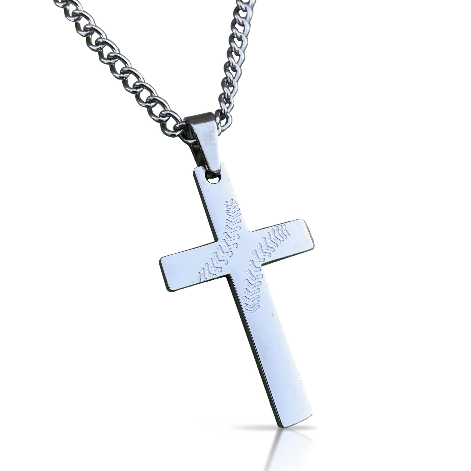 Baseball Cross Pendant With Chain Necklace - Stainless Steel