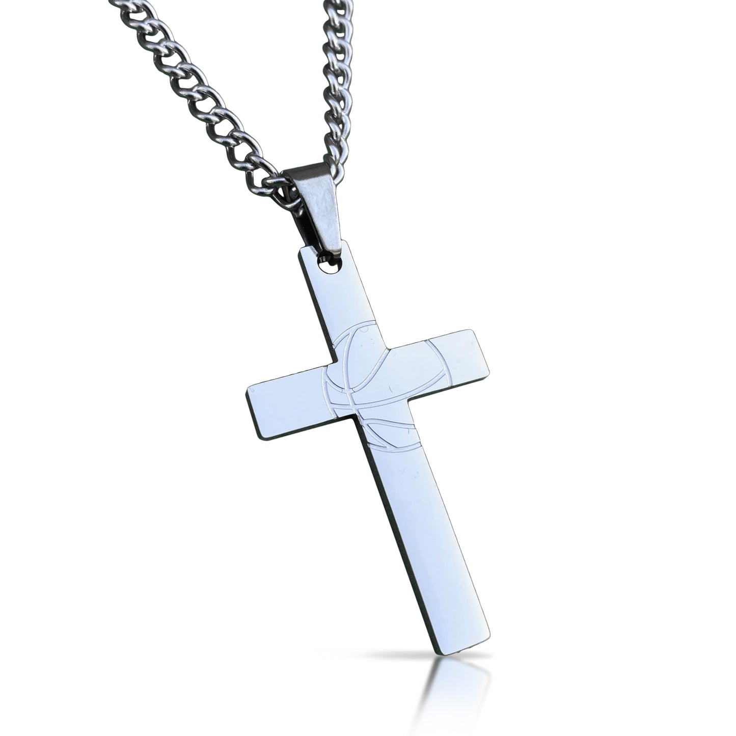 Basketball Cross Pendant With Chain Necklace - Stainless Steel