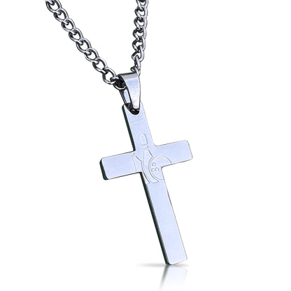 Bowling Cross Pendant With Chain Necklace - Stainless Steel
