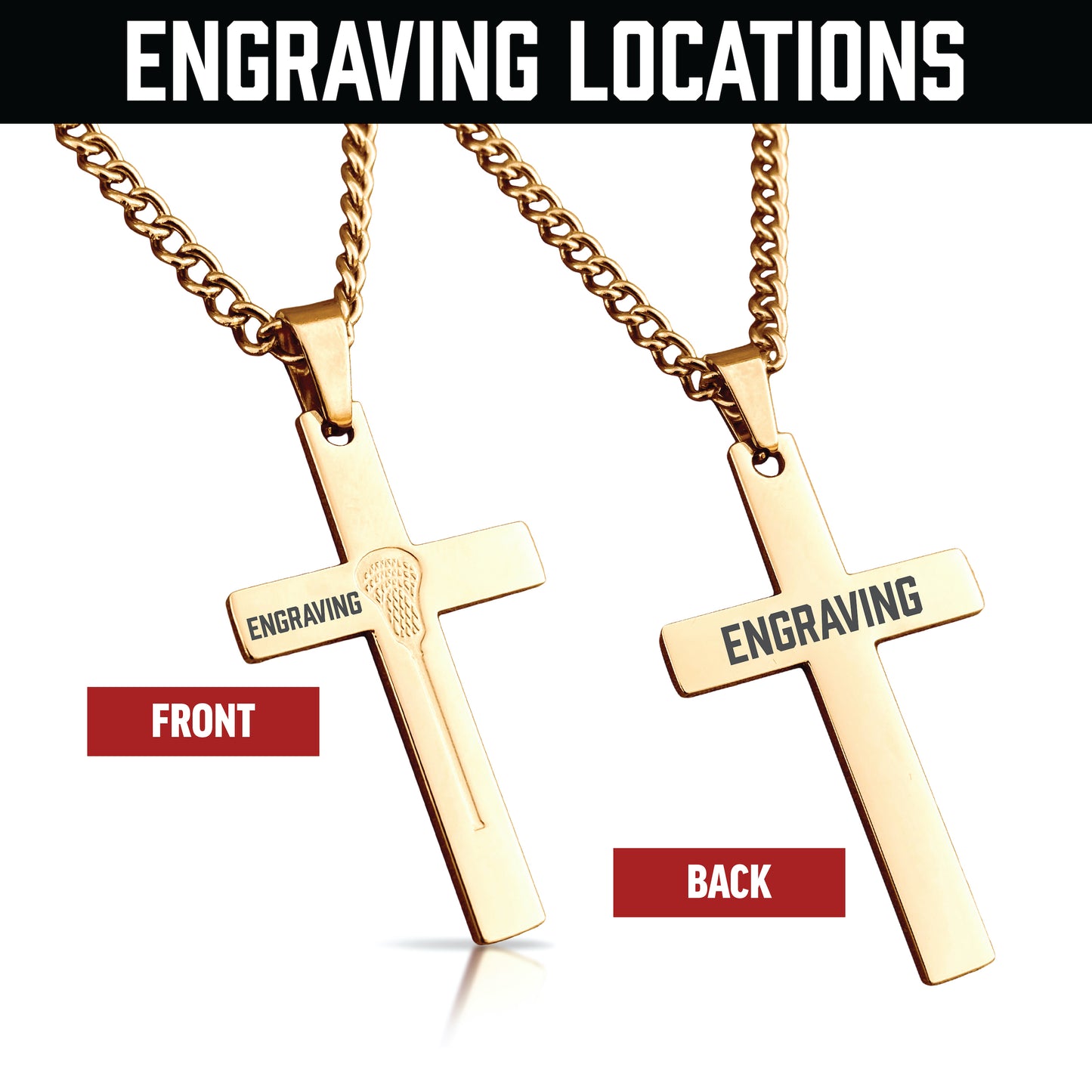 Lacrosse Cross Pendant With Chain Necklace - 14K Gold Plated Stainless Steel