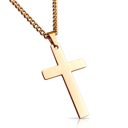 Cross Pendant With Chain Necklace - 14K Gold Plated Stainless Steel
