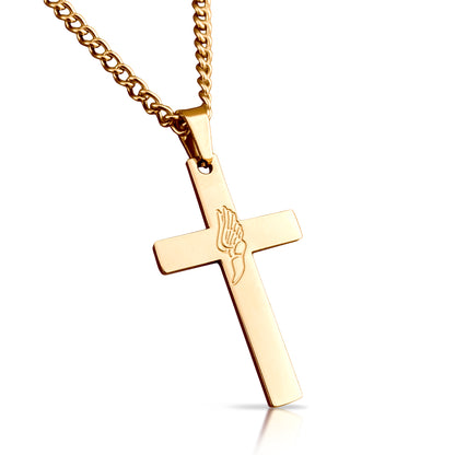 Track & Field Cross Pendant With Chain Necklace - 14K Gold Plated Stainless Steel