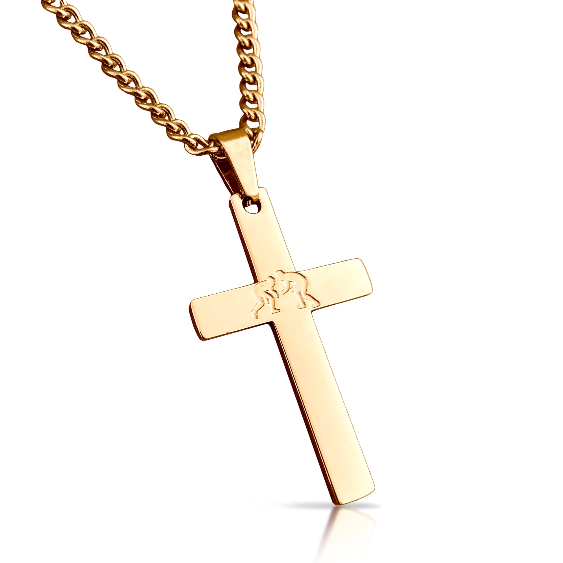 Wrestling Cross Pendant With Chain Necklace - 14K Gold Plated Stainless Steel