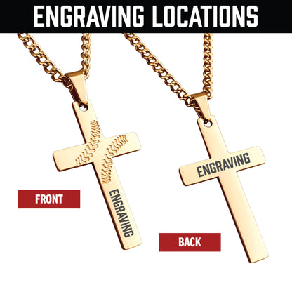 Baseball Cross Pendant With Chain Necklace - 14K Gold Plated Stainless Steel
