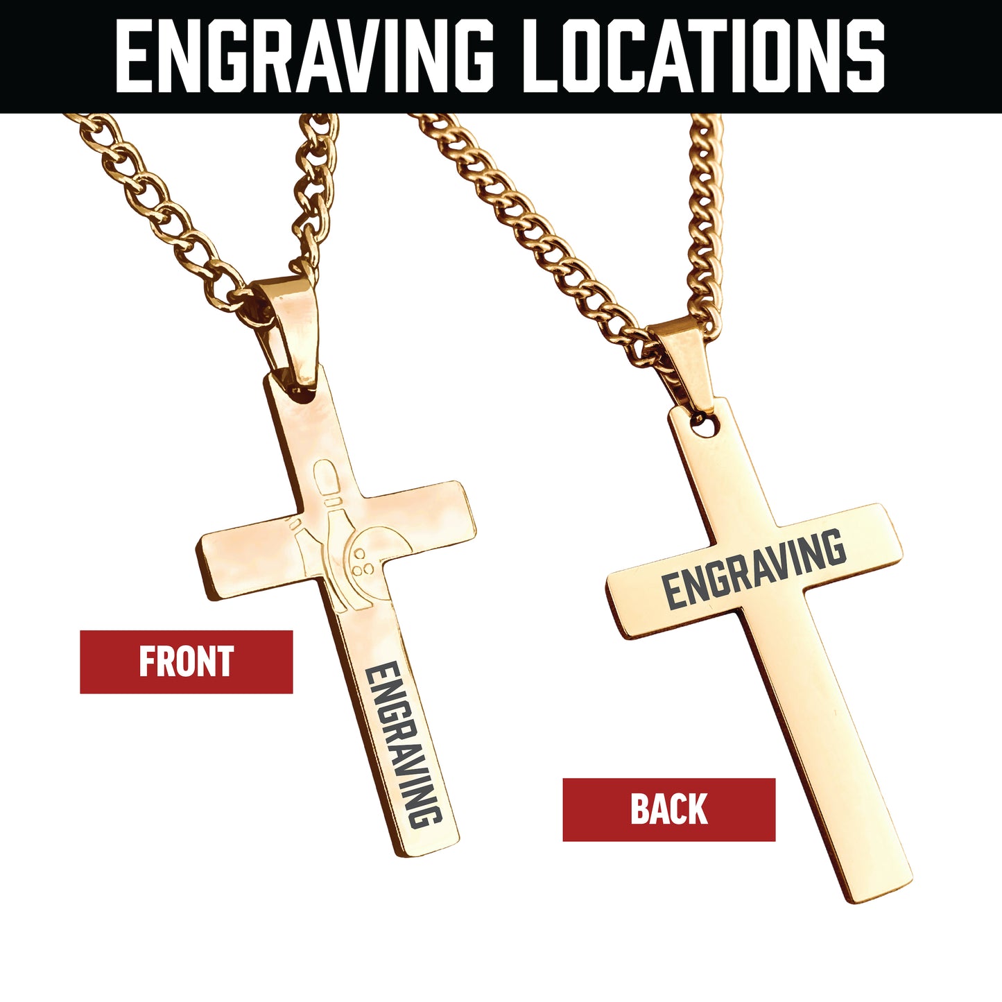Bowling Cross Pendant With Chain Necklace - 14K Gold Plated Stainless Steel