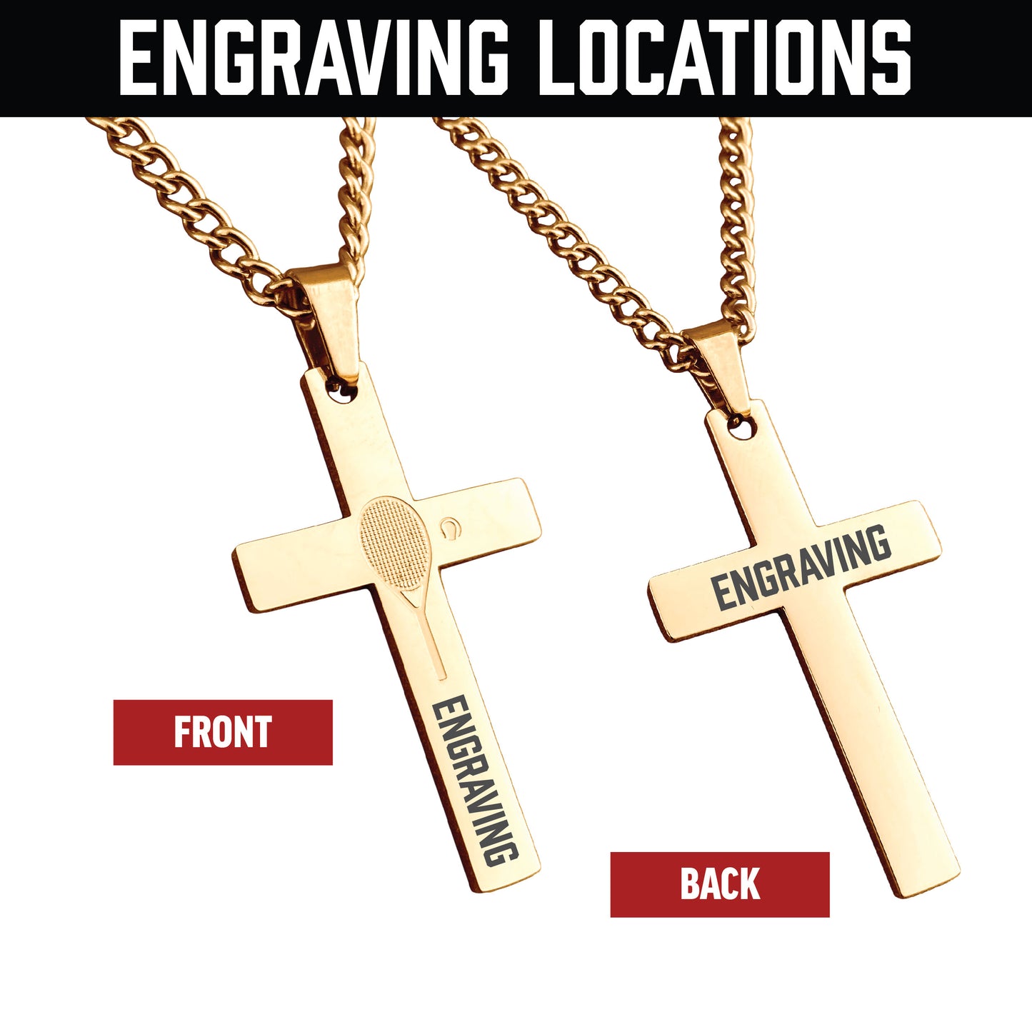 Tennis Cross Pendant With Chain Necklace - 14K Gold Plated Stainless Steel