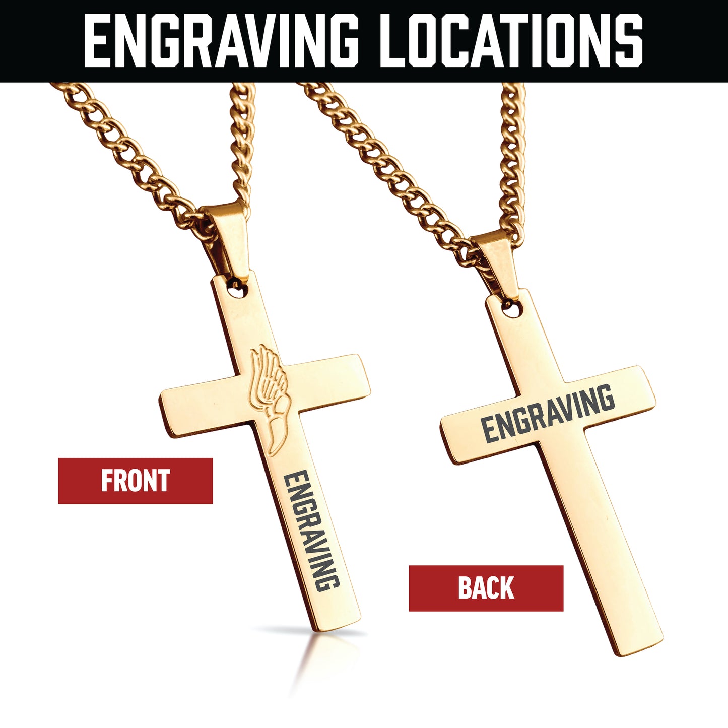 Track & Field Cross Pendant With Chain Necklace - 14K Gold Plated Stainless Steel