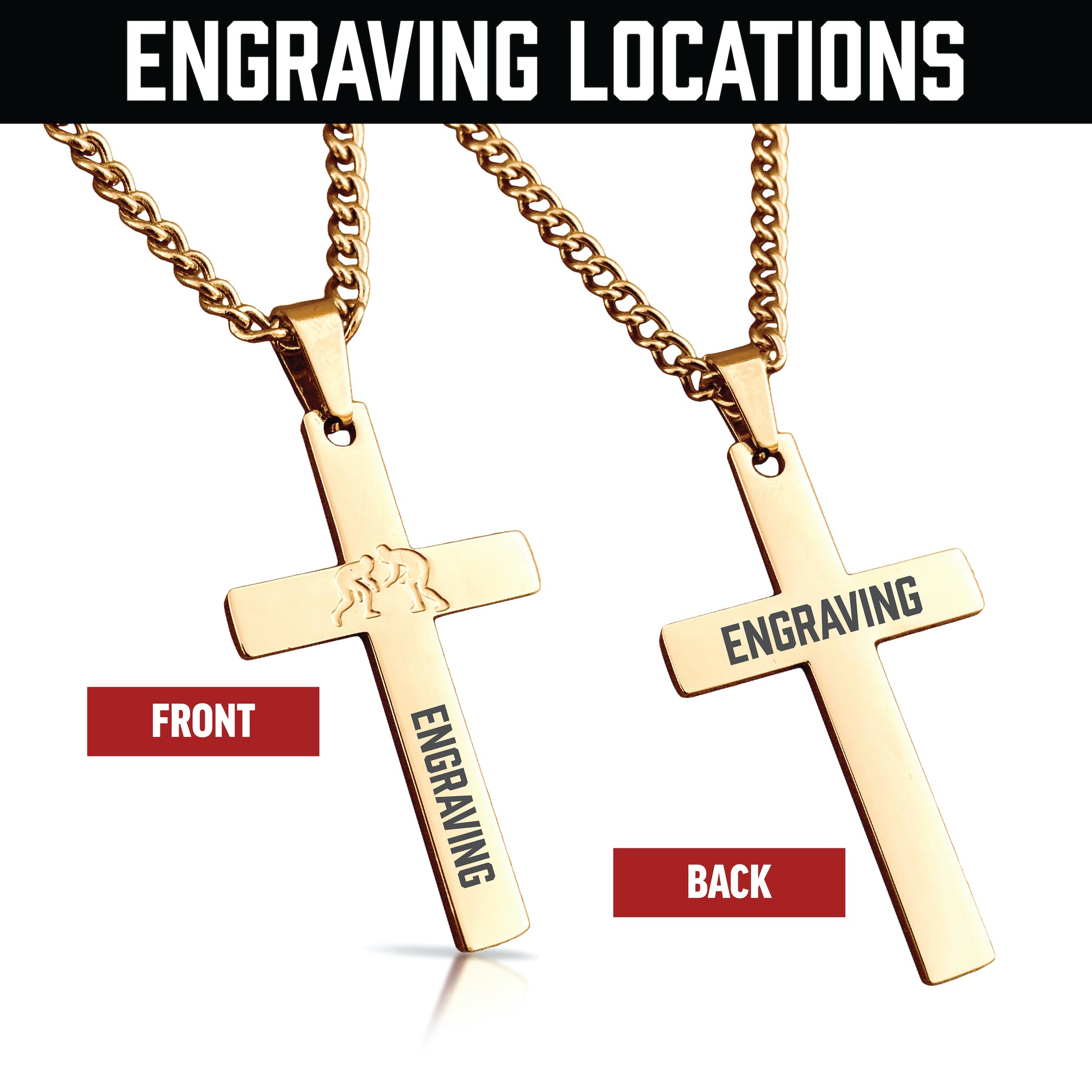 Wrestling Cross Pendant With Chain Necklace - 14K Gold Plated Stainless Steel