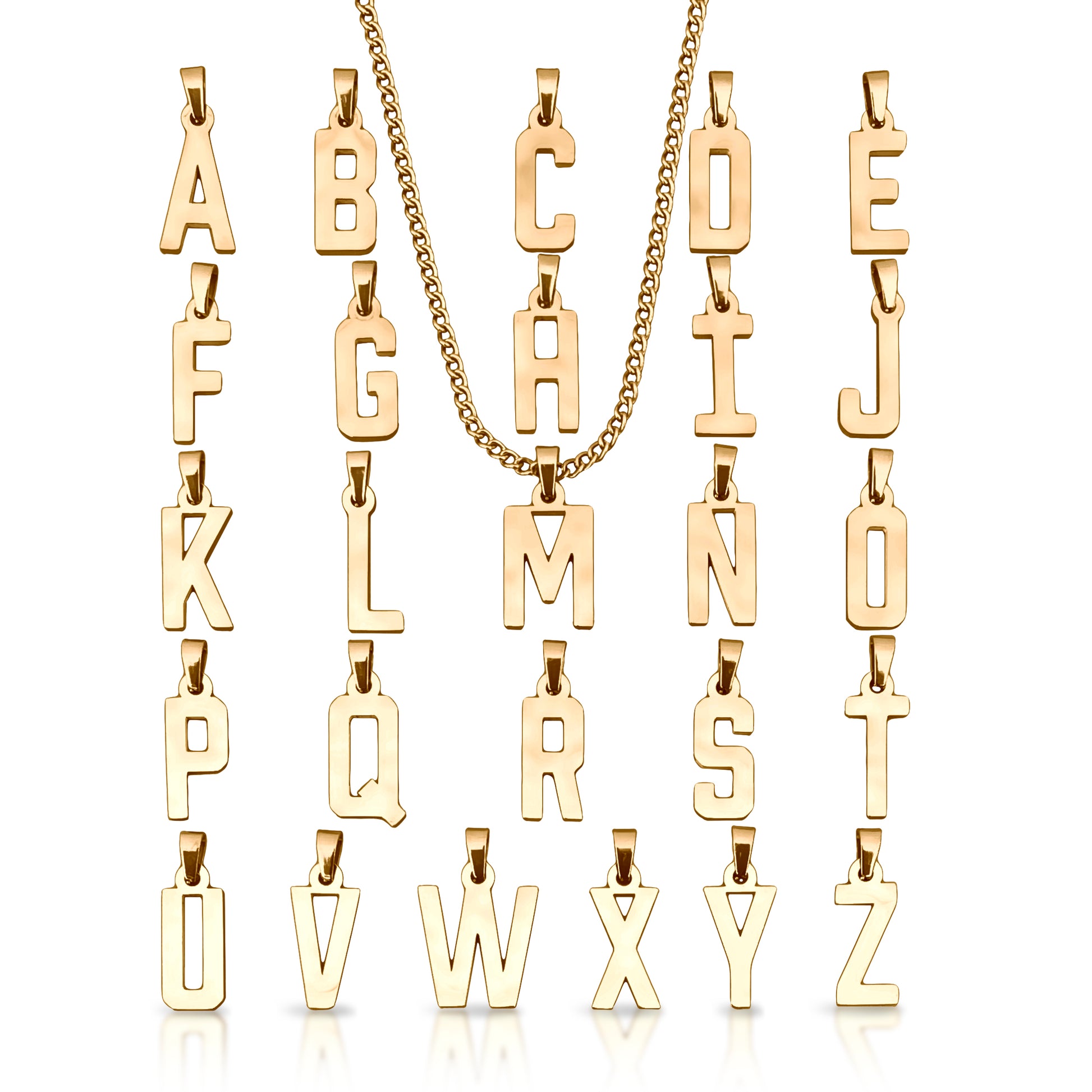 Letter Pendant Necklace With Chain Necklace - 14K Gold Plated Stainless Steel