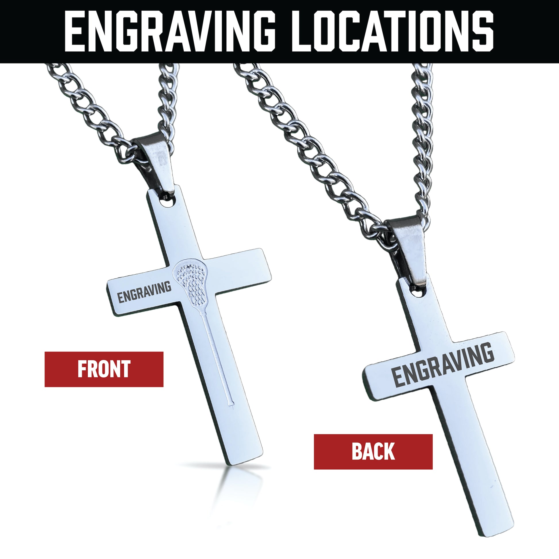 Lacrosse Cross Pendant With Chain Necklace - Stainless Steel