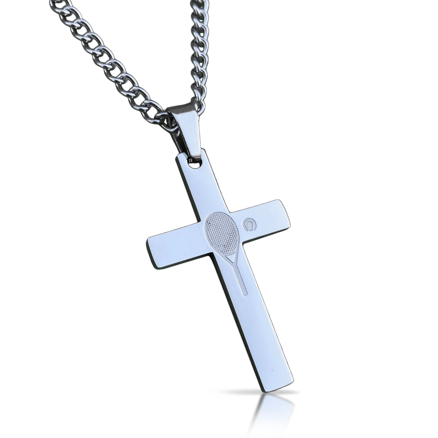 Tennis Cross Pendant With Chain Necklace - Stainless Steel