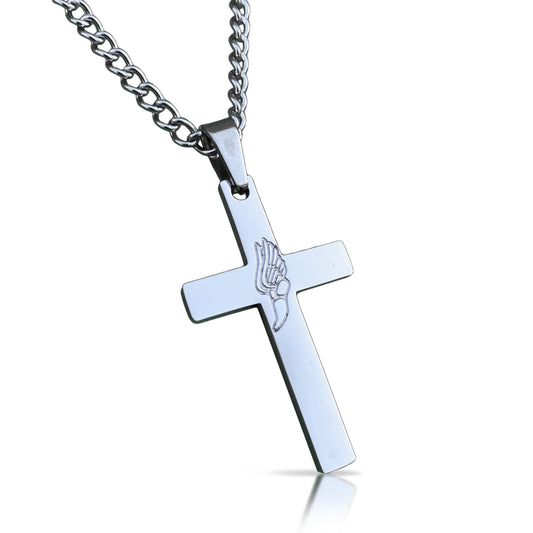 Track & Field Cross Pendant With Chain Necklace - Stainless Steel